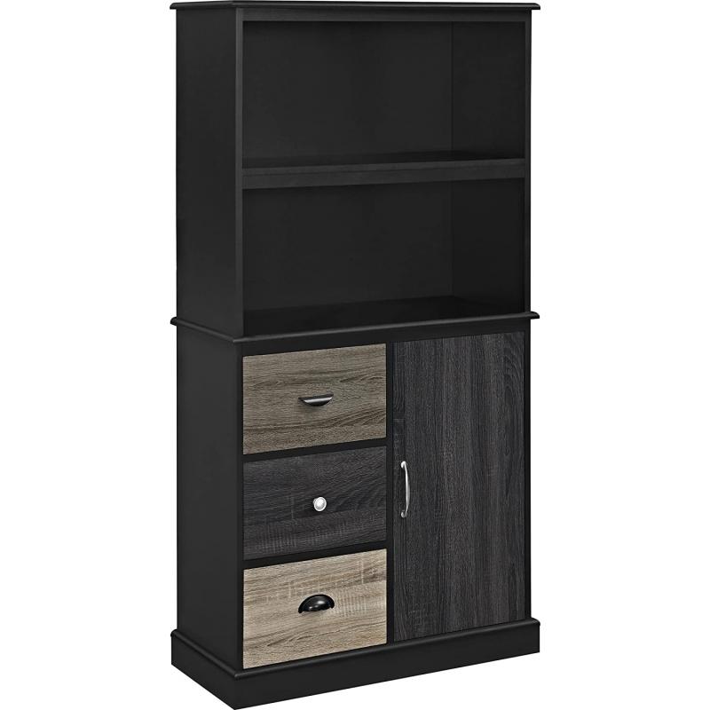 Altra Blackburn Storage Bookcase with Multicolored Door and Drawer Fronts, Black