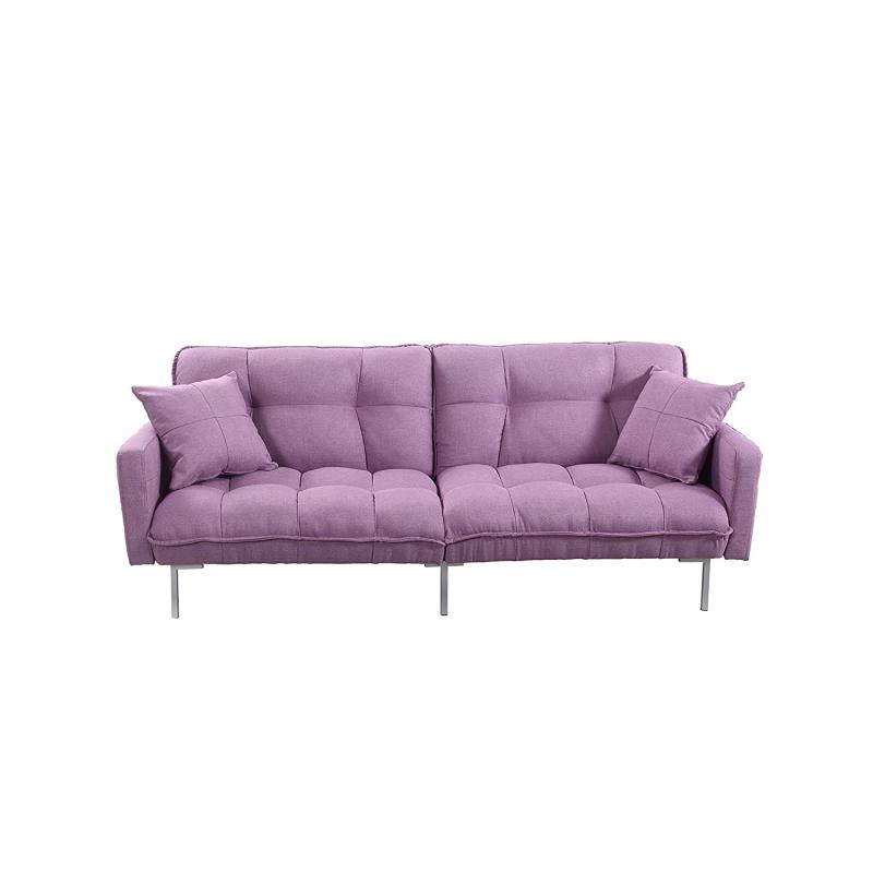 Divano Roma Furniture Collection - Modern Plush Tufted Linen Fabric Splitback Living Room Sleeper Futon (Light Purple)