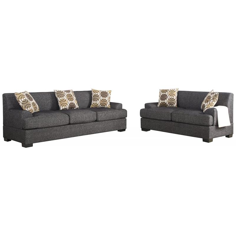 Poundex Montereal 2-Piece Sofa and Loveseat Collection Set with Faux Linen fabric, Ash Black Color