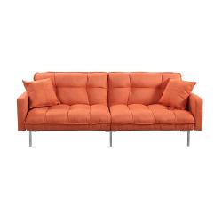 Divano Roma Furniture Collection - Modern Plush Tufted Linen Fabric Splitback Living Room Sleeper Futon (Orange)