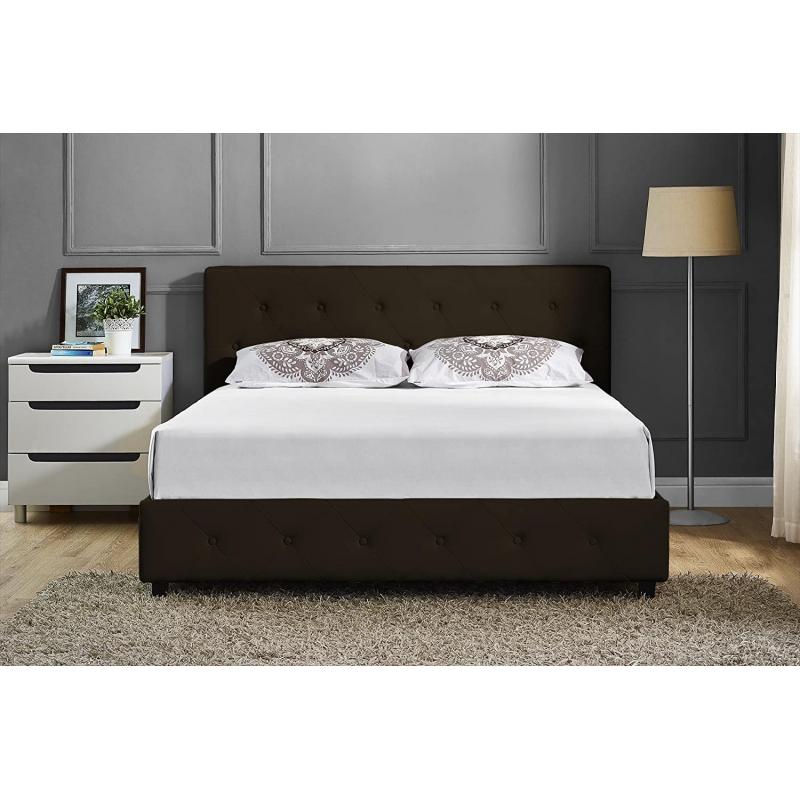 DHP Platform Bed, Dakota Faux Leather Tufted Upholstered Platform Bed - Includes Tufted Upholstered Headboard and Side Rails, Full Platform Bed - Brown