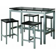 Coaster 5-Piece Metal Dining Set with 4 Barstools, Silver/Black