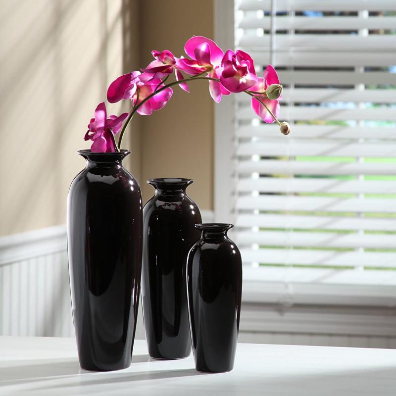Hosley Elegant Expressions Ceramic Vases in Gift Box, Black, Set of 3