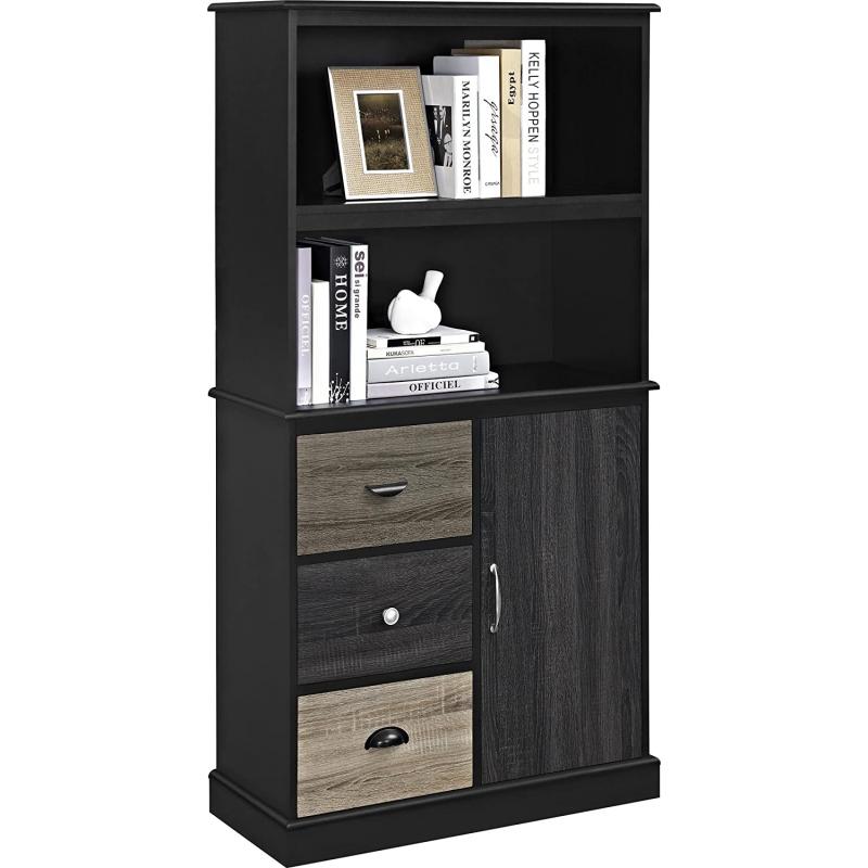 Altra Blackburn Storage Bookcase with Multicolored Door and Drawer Fronts, Black
