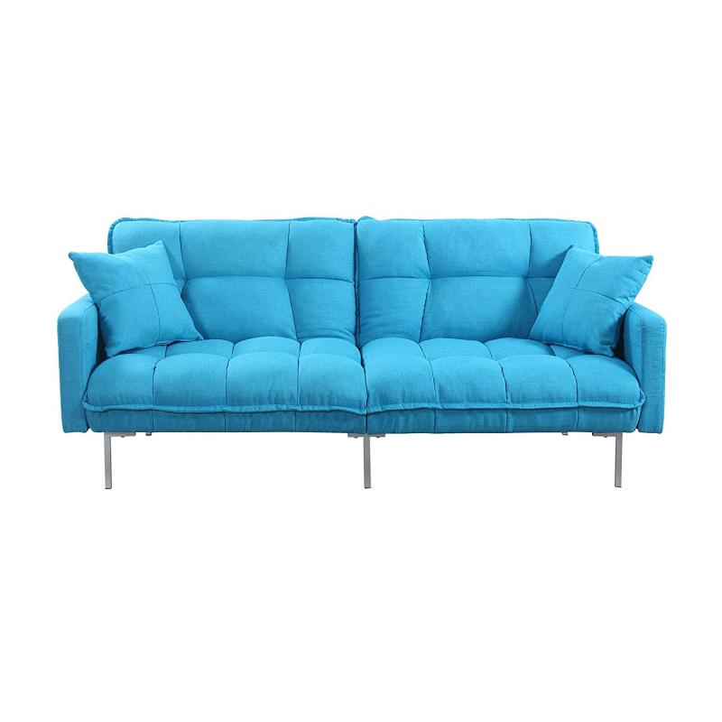 Divano Roma Furniture Collection - Modern Plush Tufted Linen Fabric Splitback Living Room Sleeper Futon (Light Blue)