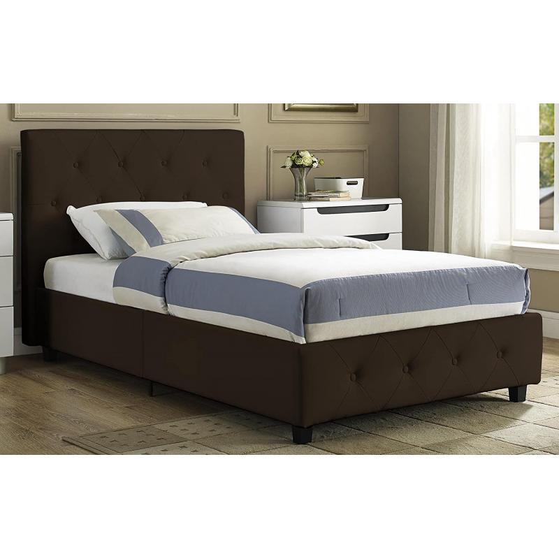 DHP Platform Bed, Dakota Faux Leather Tufted Upholstered Platform Bed - Includes Tufted Upholstered Headboard and Side Rails, Twin Platform Bed - Brown