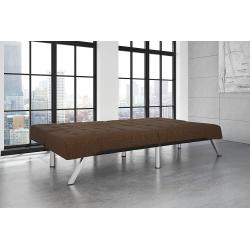 DHP Emily Futon Couch Bed, Modern Sofa Design Includes Sturdy Chrome Legs and Rich Linen Upholstery, Brown