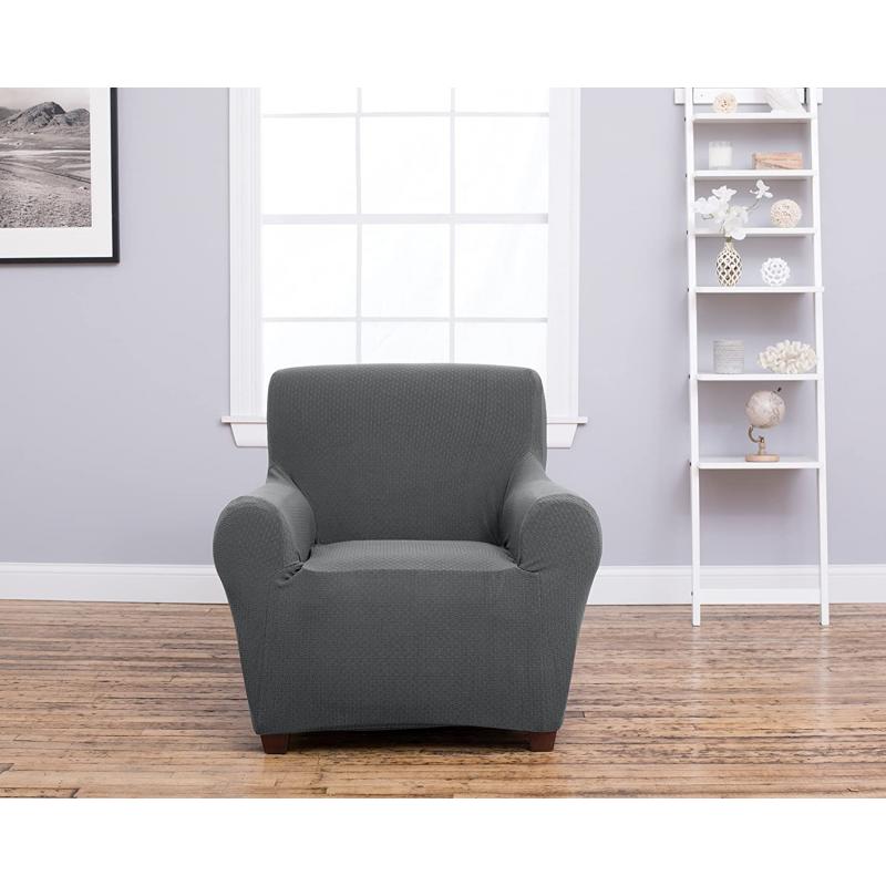 Amalio Collection Deluxe Strapless Slipcover. Form Fit, Slip Resistant, Stylish Furniture Shield / Protector Featuring Plush, Heavyweight Fabric. By Home Fashion Designs Brand. (Chair, Gray)