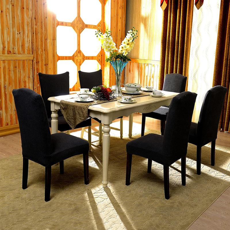 Subrtex Jacquard Stretch Dining Room Chair Slipcovers (2, Black Jacquard)