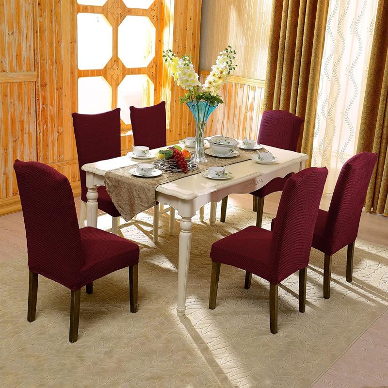 Subrtex Jacquard Stretch Dining Room Chair Slipcovers (2, Wine Jacquard)