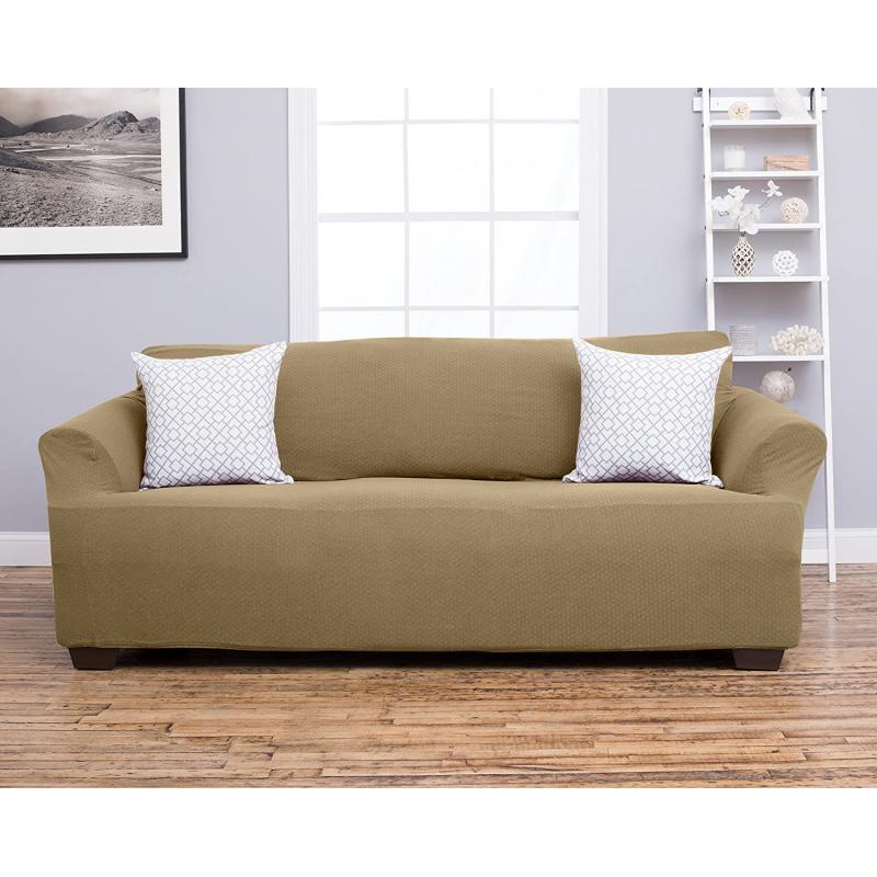 Amalio Collection Deluxe Strapless Slipcover. Form Fit, Slip Resistant, Stylish Furniture Shield / Protector Featuring Plush, Heavyweight Fabric. By Home Fashion Designs Brand. (Sofa, Sage)