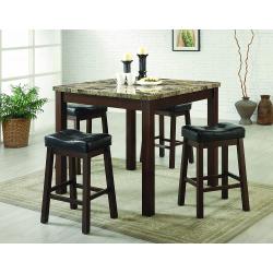 Coaster 5-Piece Dining Set, Faux Marble Table Top with 4 Barstools, Cherry Frame