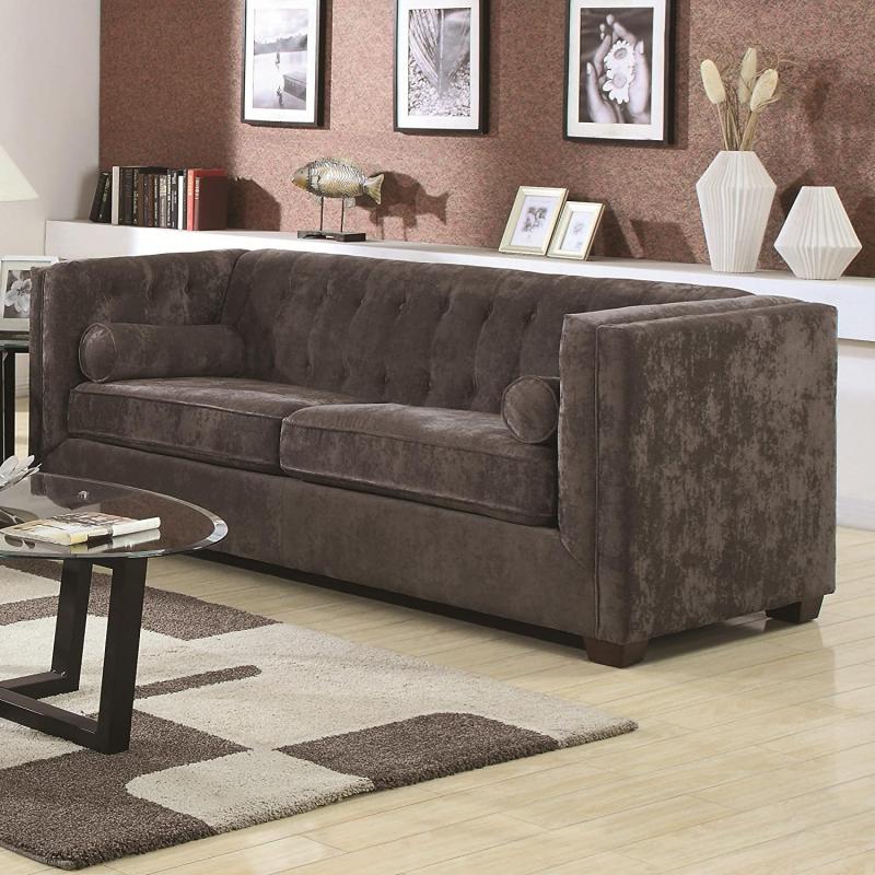 Coaster Alexis Transitional Chesterfield Sofa in Charcoal