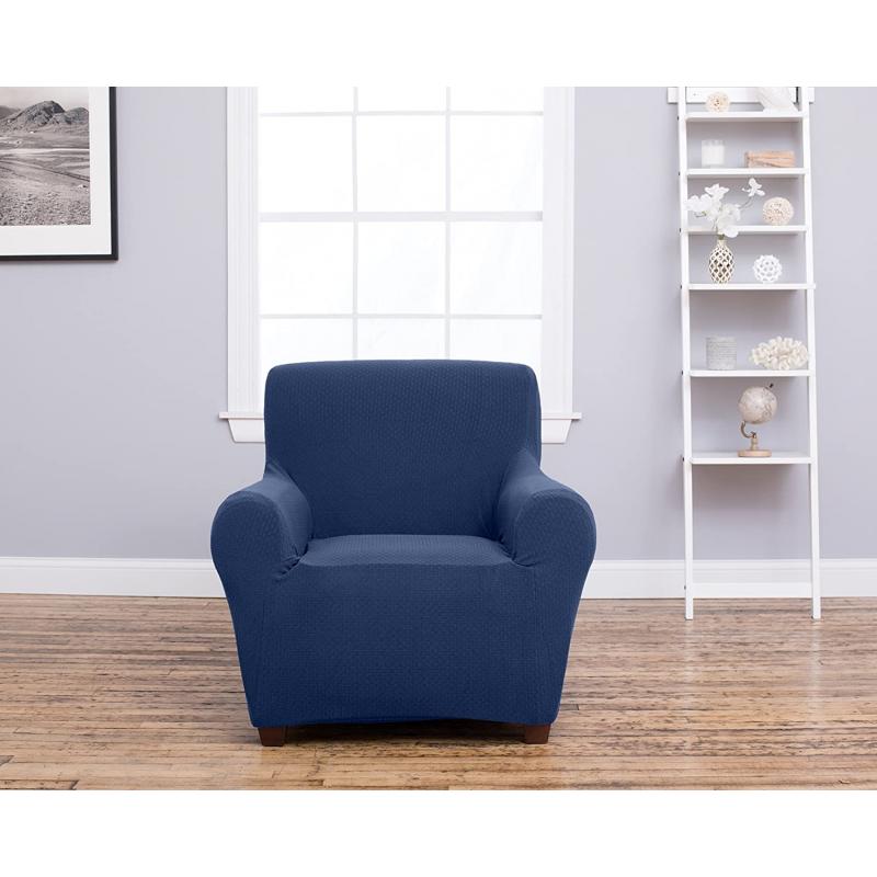 Amalio Collection Deluxe Strapless Slipcover. Form Fit, Slip Resistant, Stylish Furniture Shield / Protector Featuring Plush, Heavyweight Fabric. By Home Fashion Designs Brand. (Chair, Blue)