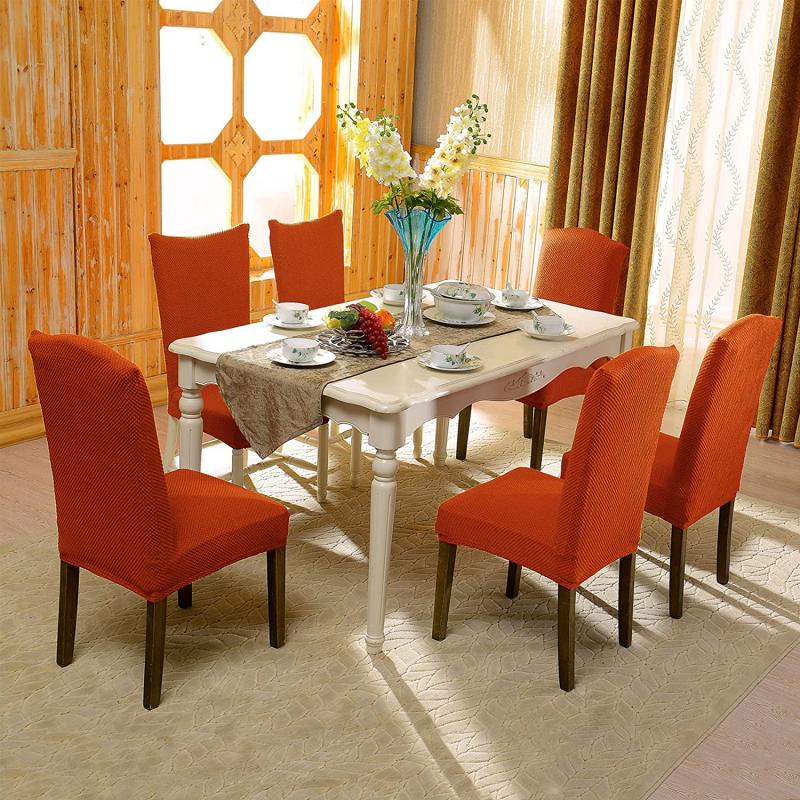 Subrtex Jacquard Stretch Dining Room Chair Slipcovers (2, Orangered Jacquard)