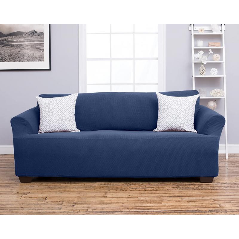 Amalio Collection Deluxe Strapless Slipcover. Form Fit, Slip Resistant, Stylish Furniture Shield / Protector Featuring Plush, Heavyweight Fabric. By Home Fashion Designs Brand. (Sofa, Blue)