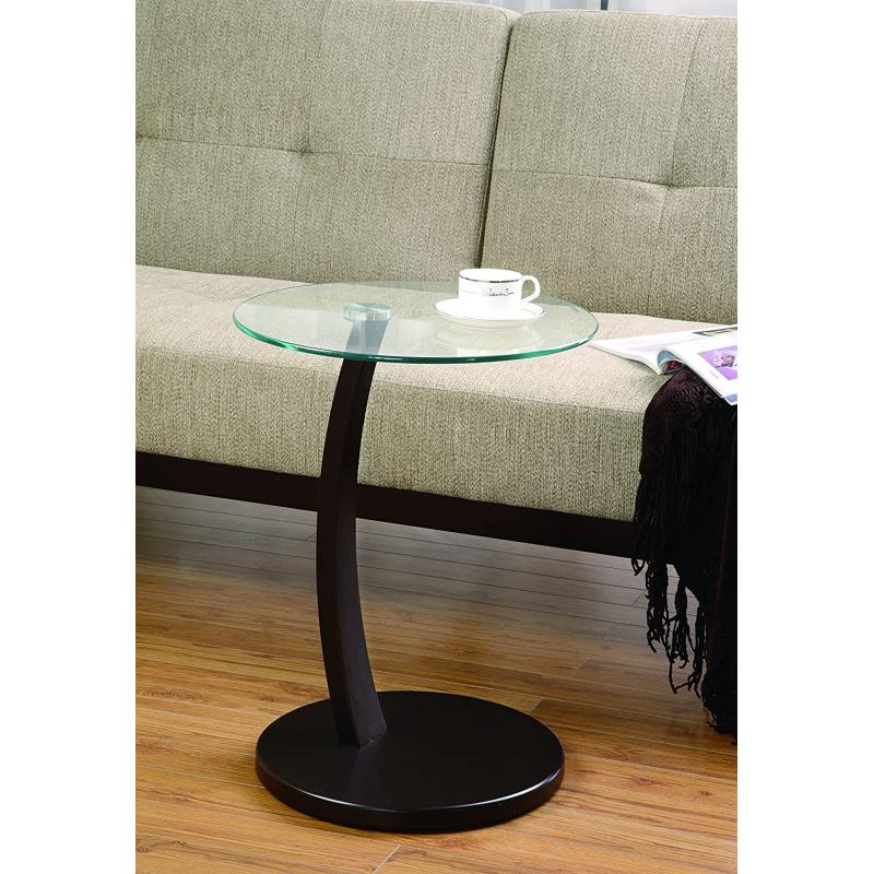 Coaster 900256 Round Accent Table with Glass Top and Cappuccino Base