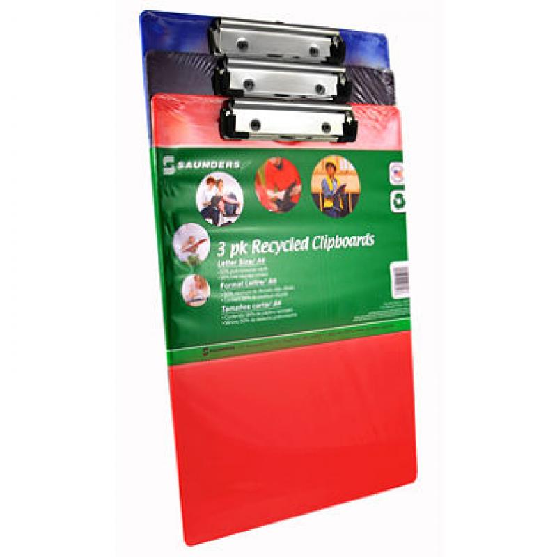 Clipboard Recyled Plastic, Assorted Colors - 3 Pack