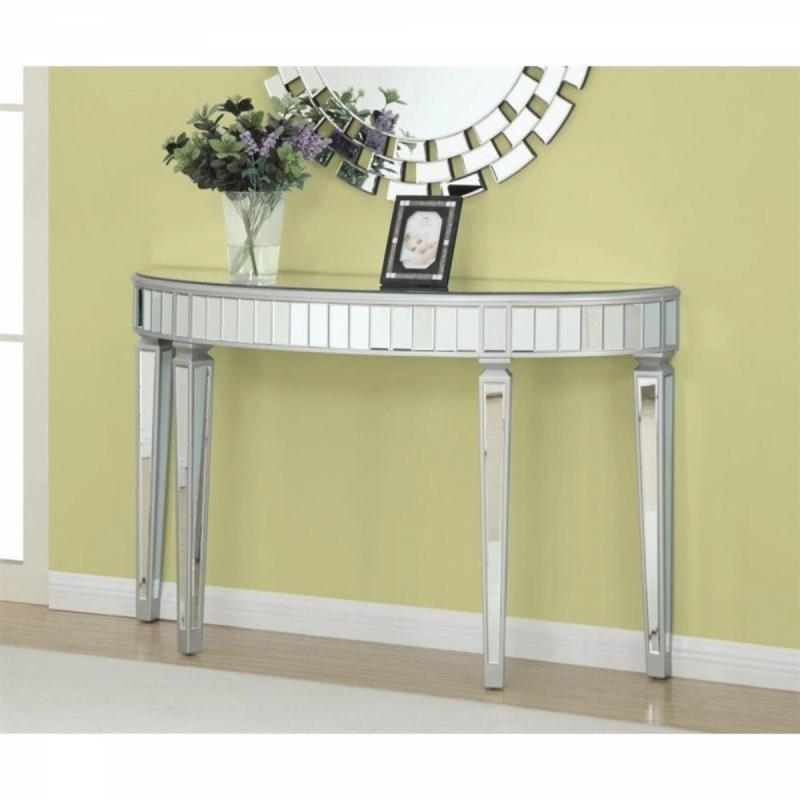 Coaster Half Oval Mirror Console Table in Silver