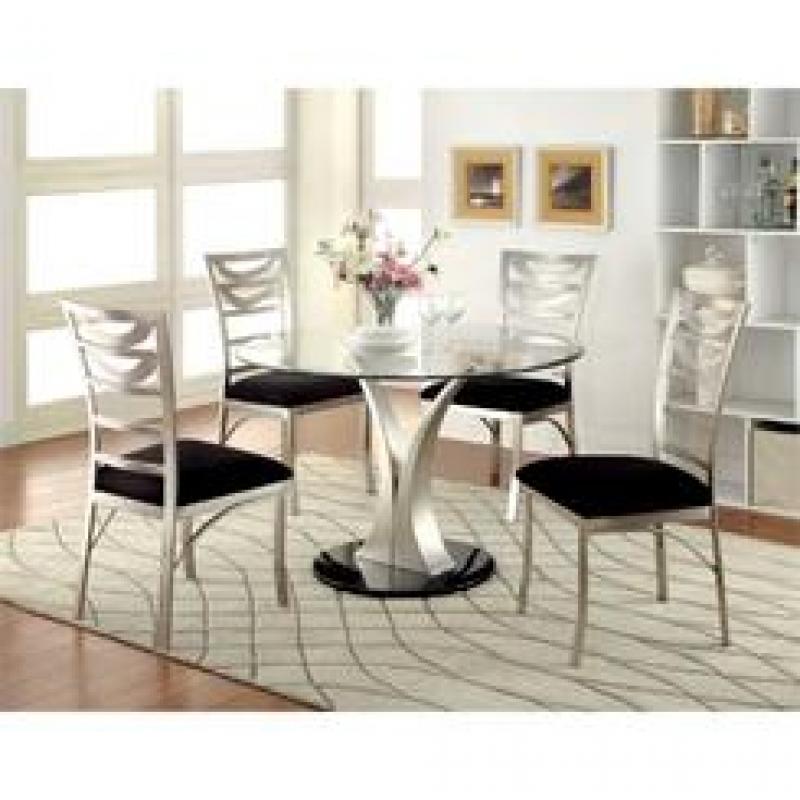 Furniture of America Lopez 5 Piece Oval Dining Set in Satin