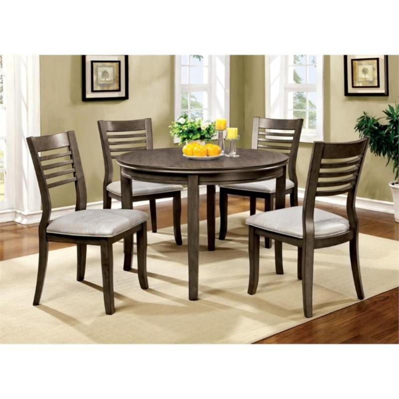 Furniture of America Mantray 5 Piece Round Dining Set in Gray