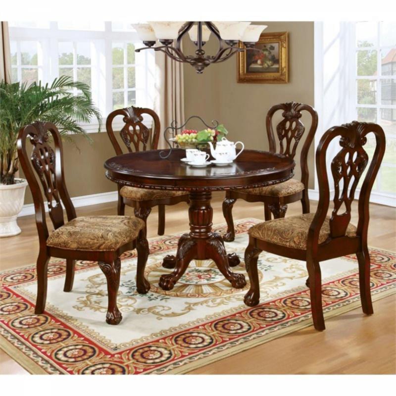 Furniture of America Larue Round Dining Table in Brown Cherry