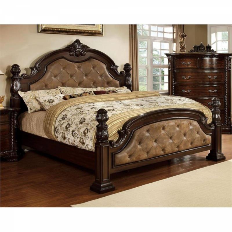 Furniture of America Cathey 4 Piece King Bedroom Set in Dark Walnut