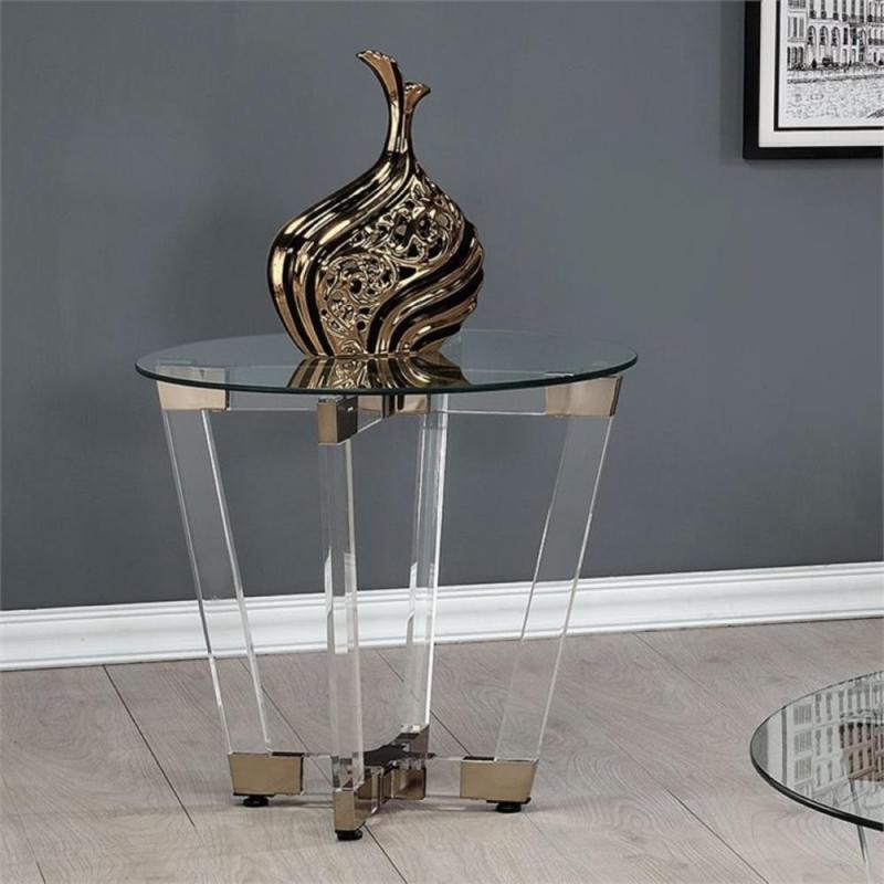 Coaster Round Glass Top End Table in Chocolate Chrome