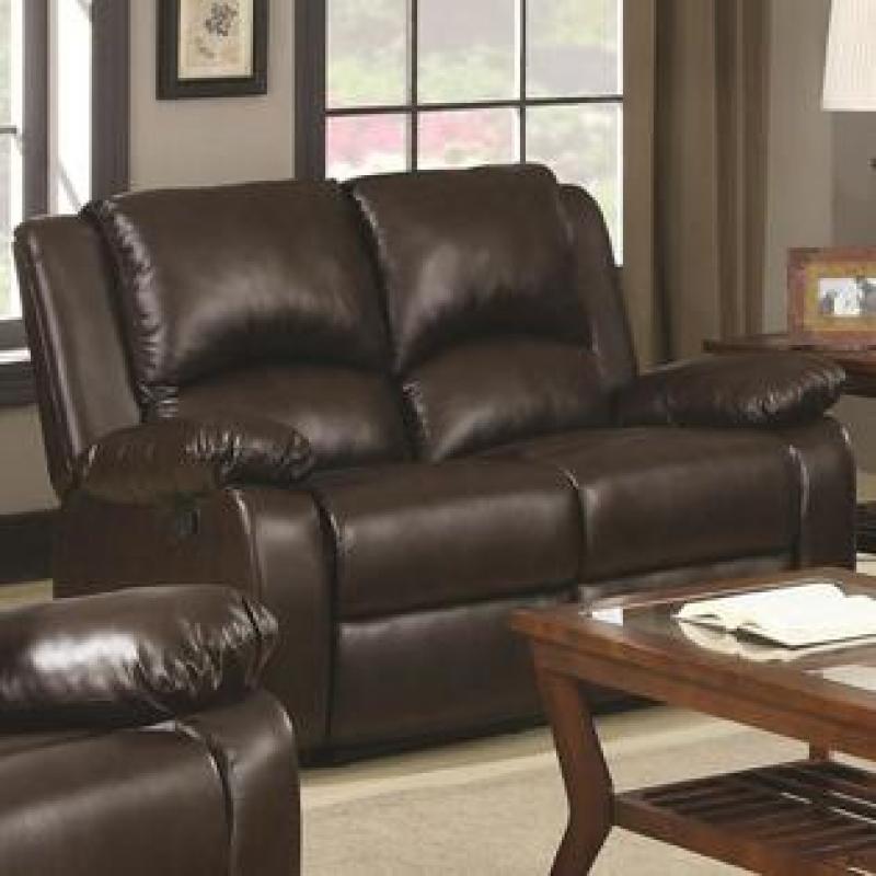 Coaster Boston 58 Motion Loveseat with Double Recler High Density Foam Seatg Suous Sprg Base & Vyl Upholstery Brown