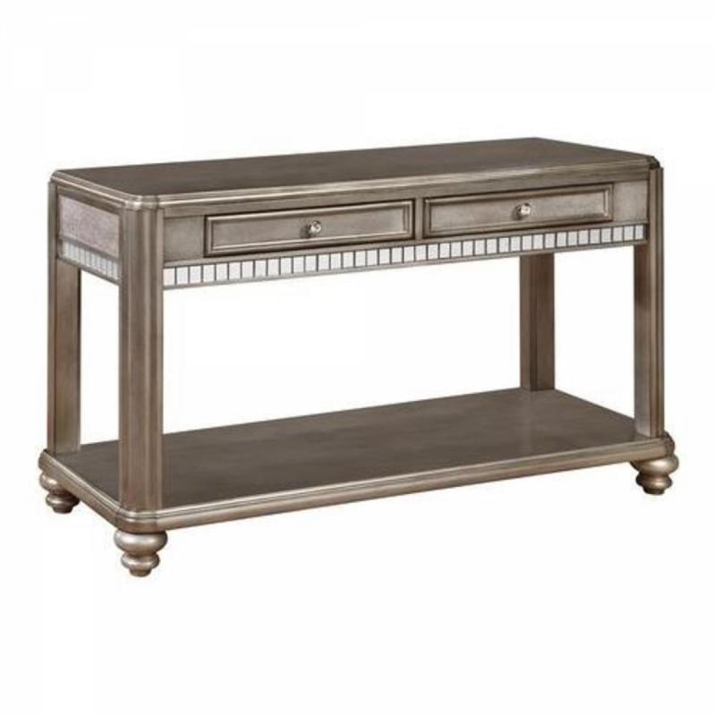 Coaster Bling Game 704619 51.5 Sofa Table with 2 Drawers Bottom Shelf Mirror Accents Classic Turned Bun Feet and Decorative Hardware