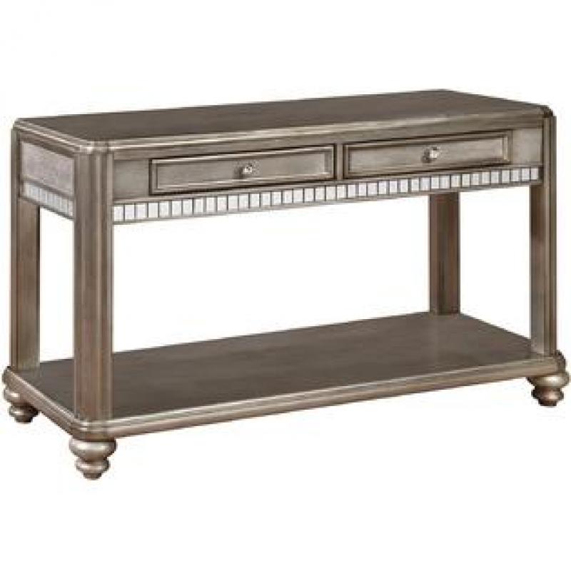 Coaster Bling Game 704619 51.5 Sofa Table with 2 Drawers Bottom Shelf Mirror Accents Classic Turned Bun Feet and Decorative Hardware