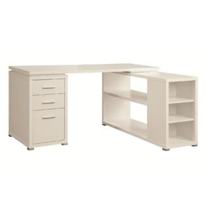 Coaster Yvette 60 LShape Desk with 2 Drawers File Cabinet Reversible SetUp Euro Glides and Silver Metal Hardware in White