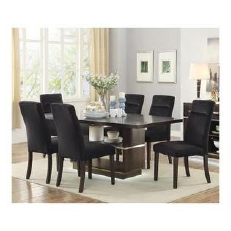 Coaster Lincoln Collection 7 PC Dining Room Set with Dining Table + 6 Side Chairs in Dark Brown Finish