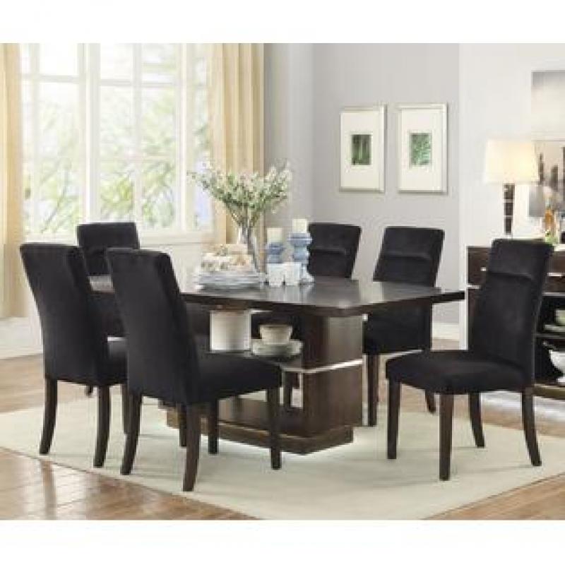 Coaster Lincoln Collection 7 PC Dining Room Set with Dining Table + 6 Side Chairs in Dark Brown Finish