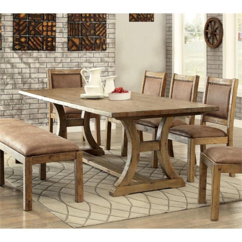 Furniture of America Quillis Dining Table in Rustic Pine