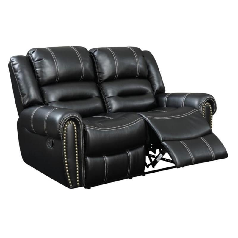 Furniture of America Stinson Faux Leather Reclining Loveseat in Black