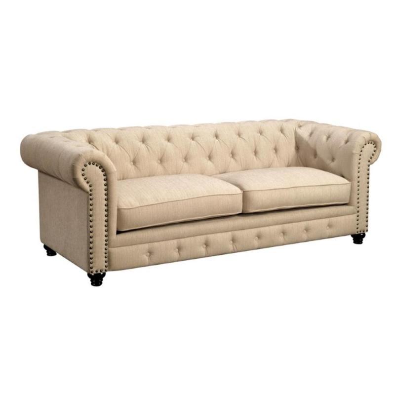 Furniture of America Villa Tufted Fabric Sofa in Ivory