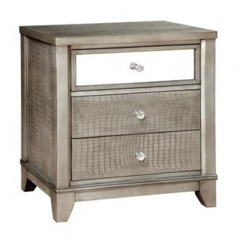 Furniture of America Lillianne 3 Drawer Nightstand in Silver
