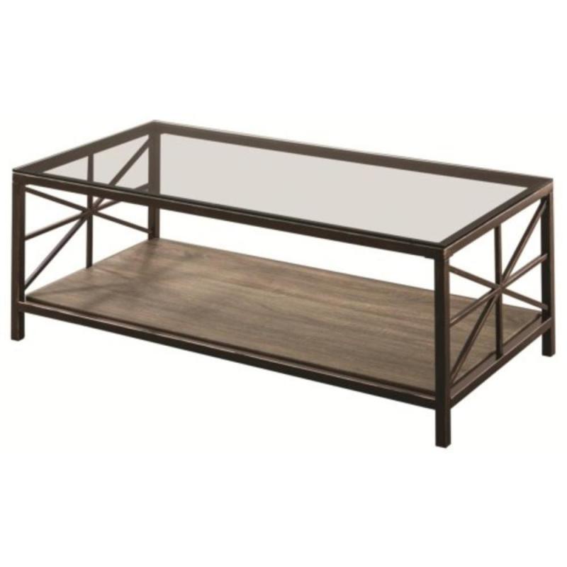 Coaster Coffee Table with Wood Shelf in Black Brush Gold
