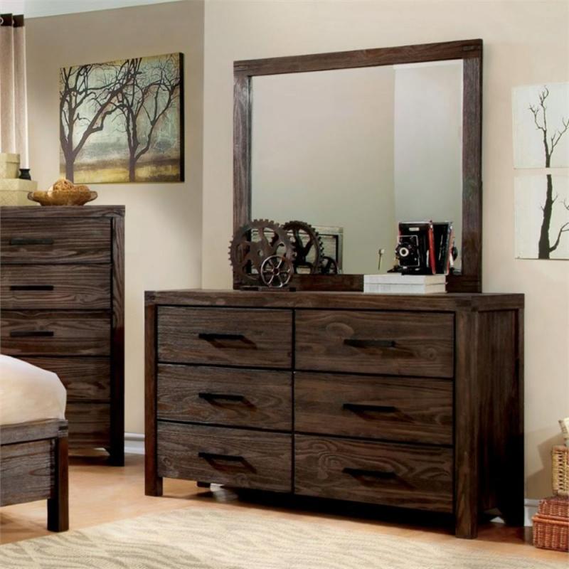 Furniture of America Bahlmer 6 Drawer Dresser With Mirror in Dark Gray