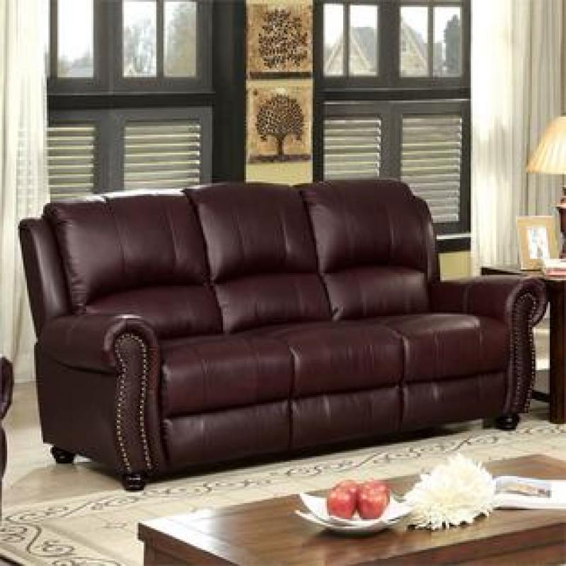 Furniture of America Gildon Leatherette Sofa in Burgundy