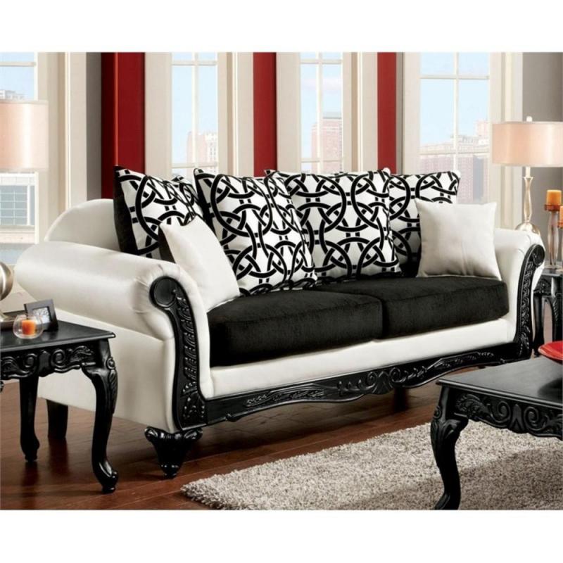 Furniture of America Nausbem Sofa in Black and White