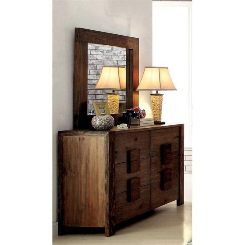 Furniture of America Elbert 6 Drawer Dresser and Mirror Set in Natural