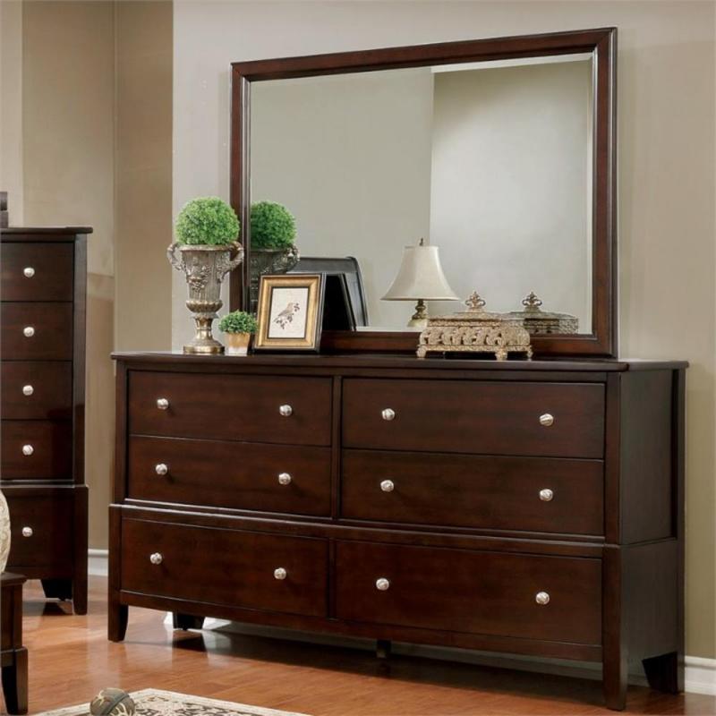 Furniture of America Monaco Dresser with Mirror in Brown Cherry