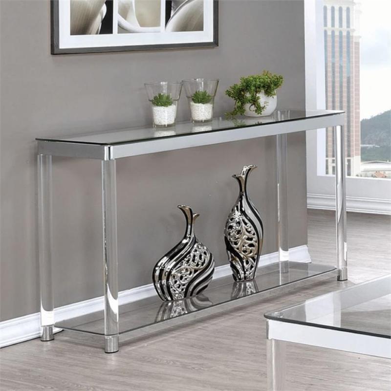 Coaster 1 Shelf Glass Top Console Table in Chrome and Clear Acrylic