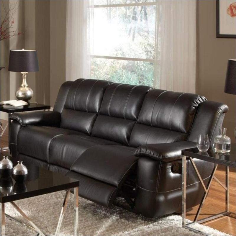 Coaster Lee Motion Leather Recliner Sofa in Black
