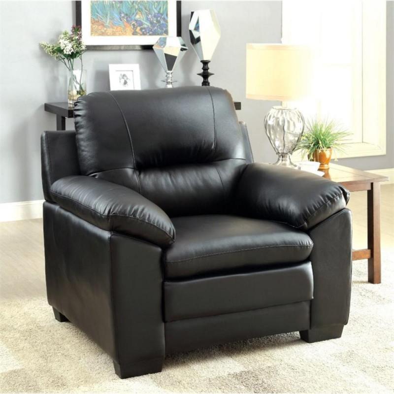 Furniture of America Pallan Leather Accent Chair in Black