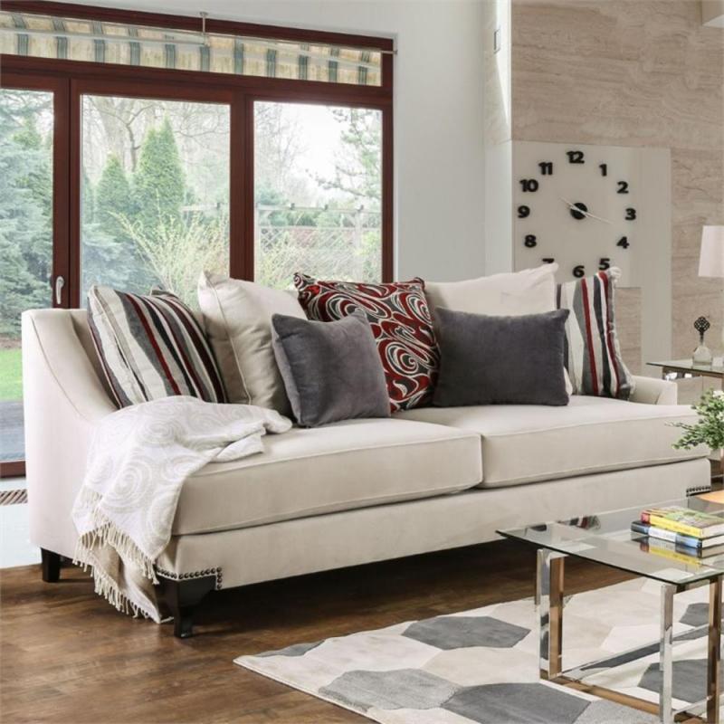 Furniture of America Tandra Ivory Sofa in Ivory