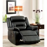 Furniture of America Black Leston Bonded Leather Recliner