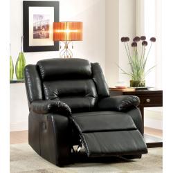 Furniture of America Black Leston Bonded Leather Recliner